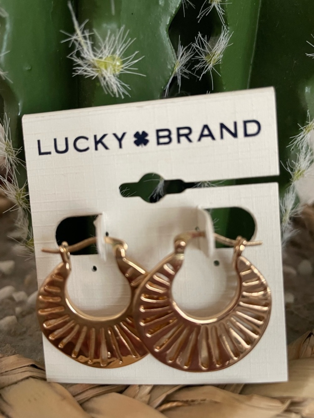 Lucky Brand Gold Tone Hoop Earrings with Textured Finish